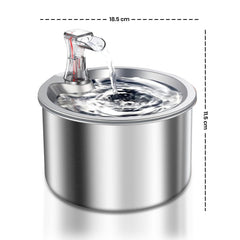 Jinou Cat Water Fountain - Made With Premium Quality Acrylic Glass - Pet Water Fountain With 3 Litre Water Tank- For Cats, Dogs & Other Pets (ROUND STEEL) 1 Year Warranty