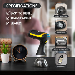Jinou Steamer Clothes 1500W - Made With Premium Quality Material - 300ml Water Tank - 20 Secs Ultra Fast Heat Up - Wrinkle Remover for All Types of Fabrics - Free Ironing Glove, 1 Year Warranty