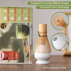 Jinou Matcha Set Made With Natural Bamboo And Premium Quality Ceramic – 7 Pcs Set Includes Whisk, Holder, Scoop, Scoop Rest, Sifter & Tea Towel – 17oz Bowl. Perfect for Matcha Lovers & Gifting