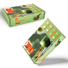 Jinou Matcha Set Made With Natural Bamboo And Premium Quality Ceramic – 7 Pcs Set Includes Whisk, Holder, Scoop, Scoop Rest, Sifter & Tea Towel – 17oz Bowl. Perfect for Matcha Lovers & Gifting