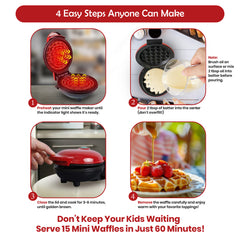 Jinou 4" Mini Waffle Maker - Made With Premium Quality Plastic & Non-Stick Coating - Small Pancake Maker For Brownies, Cookies, Quesadillas, Calzones, Hash Browns & More. 1 Year Warranty